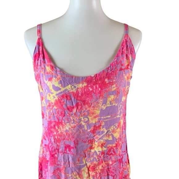 Rum Reggae Pink Purple Rayon Tie Dye Maxi Slip Dress Adjustable Straps Small - Picture 2 of 4